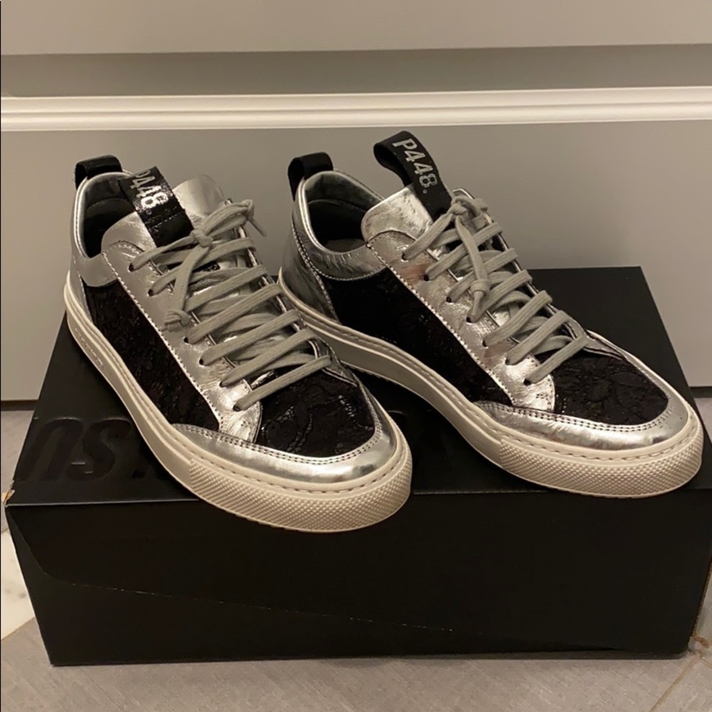 P448 Sneakers - silver and black lace size 39